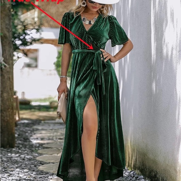 Simplee Apparel Green Flutter Sleeve Wrap Dress - Picture 2 of 13